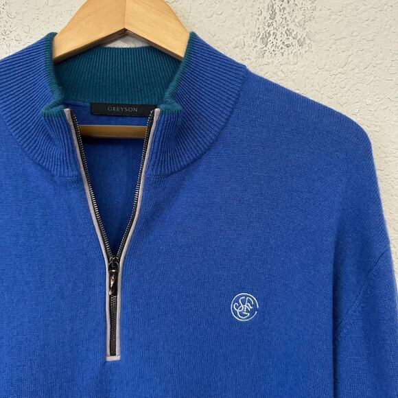 GREYSON Sebonack Sweater Blue 1/4 Zip Pullover Cashmere Wool Minimalist - Picture 4 of 10